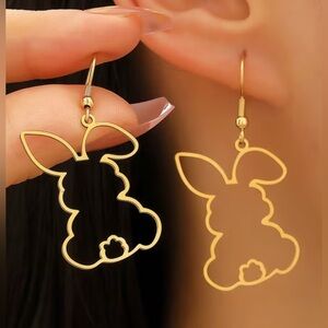 Gold Bunny Outline Dangle Earrings - Cute Rabbit Earrings